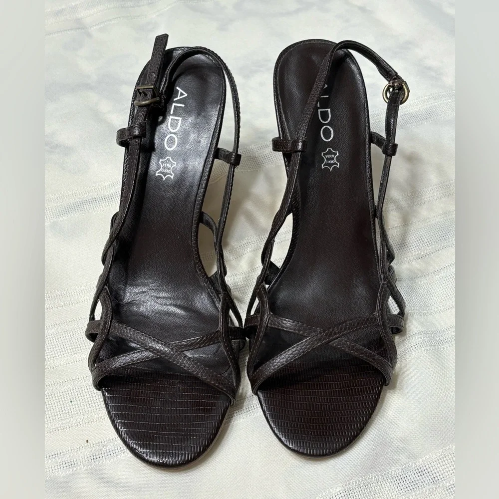 Aldo Vero Cuoio wedge black size 39 leather cork‎
